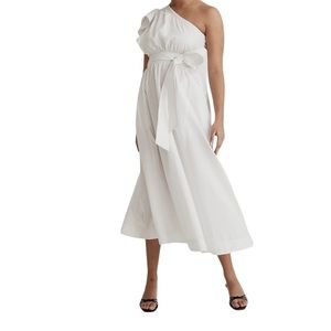 Madewell Ruffled One-Shoulder Midi Dress in Eyelet White